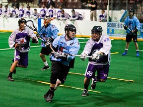 BOB TYMCZYSZYN, QMI Agency

Jason Mazachowski (4) scores for the Niagara Lock Monsters against the Ohsweken Demons in Tuesday night's Canadian Lacrosse League game in St. Catharines.