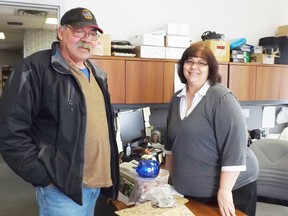 Pictured is Rob Roth dropping off the donation to Angela Campbell at the Owen Sound office.