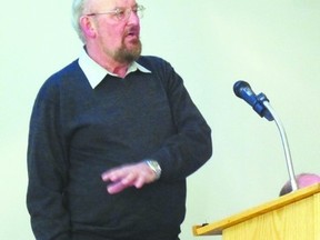 Trustee Rod Brownlee gives his budget presentation during the Portage la Prairie School Division's public consultation meeting held at PCI, last year. (FILE PHOTO)