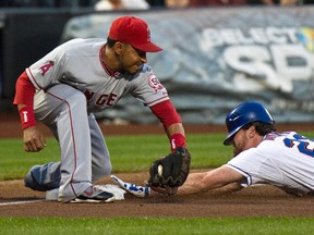 Former L.A. Angel Maicer Izturis (left) is competing with Emilio Bonifacio for the Blue Jays' second base job. (Reuters)