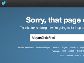 Brantford Mayor Chris Friel closed his Twitter account, leaving followers with a generic page indicating the account doesn't exist.