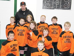 Pictured, front row: Ray Hou and Wyatt Fassl, second row: Owen Shores, Caelan Macdonald, Jarrett Trumbley and Kohen Adams, third row: Sam Barrett, Finn Cushnie, Jon Tenheg and Joey Ackert. A big highlight for the team was having Saugeen Shores Brett MacLean on the bench. He took time out of his schedule to support, encourage and give advice to these young players.