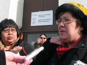 Attawapiskat Chief Theresa Spence addresses the media outside Timmins Superior Court on Friday.