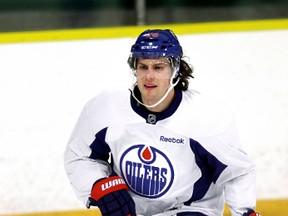 Chatham's Ryan Jones skates at the Edmonton Oilers' practice Friday. (PERRY MAH/QMI Agency)