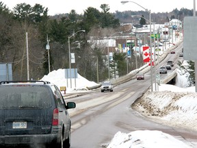 SEAN CHASE    Pre-noon hour traffic on Petawawa Boulevard appeared light on Friday given that this is the busiest road in Renfrew County. With potential federal and provincial funding, the county hopes to expand the road to four lanes here with the addition of a second adjacent bridge.