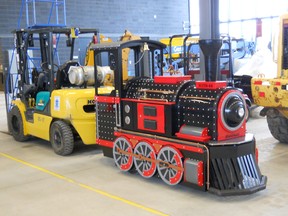City council is expected to approve the purchase of a $60,000 children's train for Canatara Park. The rubber-wheeled train, pictured here, is manufactured in Quebec and measures 42 feet long — including this engine and four cars. The Seaway Kiwanis Club has agreed to foot the bill. SUBMITTED PHOTO