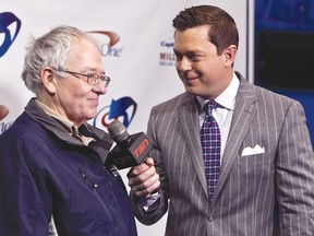 Bob Stewart being interviewed by TSN's Brian Mudryk after qualifying Saturday at the Scotties Tournament of Hearts as the finalist in the Capital One® Million Dollar Button™, curling’s only million dollar fan contest.
HANDOUT PHOTO/ANDREW KLAVER/CANADIAN  CURLING ASSOCIATION