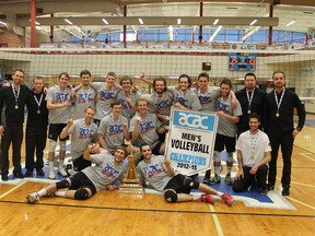 The Red Deer College Kings captured the ACAC men’s volleyball championship Sunday in Fort McMurray with a 3-0 win over the SAIT Trojans.  TREVOR HOWLETT/TODAY STAFF