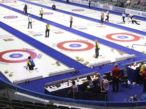 Teams from across Canada play at the Scotties Tournament of Hearts in Kingston, during a draw earlier this week.