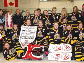The Sarnia Lady Sting Pee Wee C Hockey Team captured gold in Brantford on the weekend at the 32nd annual Walter Gretzky Invitational on the weekend. SUBMITTED PHOTO