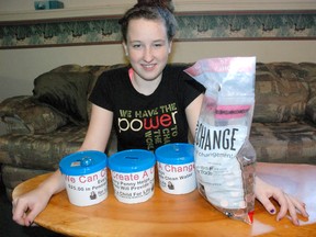 McKenna Haggith, a Grade 12 student at Delhi District Secondary School, has finished raising 2,500 pennies - or $25 - which, through Me to We and Free the Children, is enough to provide drinking water for one person for the rest of their life. JENNIFER VANDERMEER/NORWICH GAZETTE/QMI AGENCY