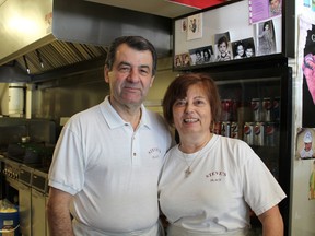 Stavros and and Kassiani Gatsinos are retiring from the restaurant business after 21 years of running Steve's Place in downtown Paris, Ontario. MICHAEL PEELING/The Paris Star/QMI Agency