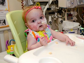 One-year-old Aleeda Klingenberg is currently waiting for a heart transplant at Toronto Sick Kids Hospital. SUBMITTED PHOTO