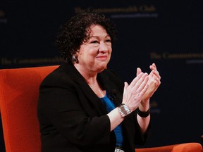 U.S. Supreme Court justice Sonia Sotomayor applauds while speaking at The Commonwealth Club of California in San Francisco, Calif., Jan. 28, 2013. REUTERS/Robert Galbraith