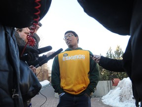 Zach Judd, the lone survivor of a crash that killed four Grande Prairie Composite High School student in October 2011, talks with the media outside Grande Prairie Provincial Court Tuesday. Brenden Holubowich was convicted of four counts of dangerous driving causing death as well as one count of dangerous driving causing bodily harm. His sentencing is scheduled for Wednesday morning. (Adam Jackson/Daily Herald-Tribune)