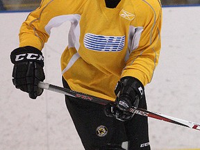 Kingston Frontenacs forward Sam Bennett, at practice at the Invista Centre on Tuesday, and fellow rookie Spencer Watson will have a new linemate in Sam Povorozniouk, who’s replacing Henri Ikonen, who’s out of action because of a concussion suffered Sunday. (Ian MacAlpine/The Whig-Standard)