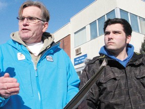 Cornwall Community Hospital Second Street site advocates Mark MacDonald, left, and Josh Welsh stand in front of the Second Street site (the former Cornwall General).
Staff photo/GREG PEERENBOOM