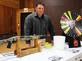 Dave Lapointe, vice-president of the Timmins chapter of the National Wild Turkey Federation, was manning the draw for the “Gun of the Year,” a Browning Silver Turkey Edition shotgun, at the federation’s inaugural Hunting Heritage Banquet held at the McIntyre Ballroom Saturday night.
