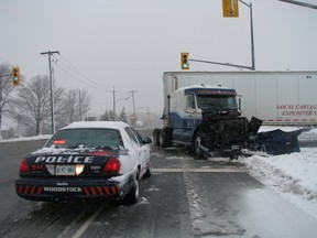 Hwy. 59 and the Hwy. 401 was the scene of a two-vehicle  crash on Wednesday morning at around 8 a.m., closing the westbound ramp. (HEATHER RIVERS, Woodstock Sentinel-Review)