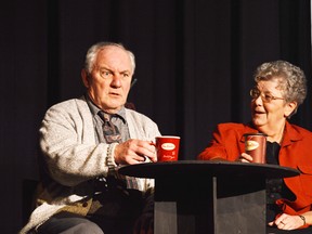 The two main characters in the Norman Foster play Old Love, Bud (played by Murray Finn) and Molly (played by Caroline Sherritt) in a scene in a coffee shop. The play is laced with comedy.
Photo by KEVIN McSHEFFREY/THE STANDARD/QMI AGENCY