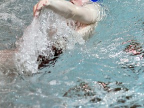 Jordan Doucette, of the Timmins Marlins, works on his backstroke technique at Archie Dillon Sportsplex pool on Tuesday. Doucette and two fellow Marlins swimmers will be competing at the Short Course Provincial Championships in Nepean Thursday to Sunday.