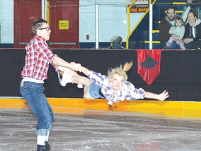 Two of Canada’s top figure skaters, Kirsten Moore-Towers and Dylan Moscovitch, thrilled the audience at the Centennial Arena with their skating talent on Friday. They were part of the Elliot Lake Skating Club’s Skate to Disney event.        
Photo by KEVIN McSHEFFREY/THE STANDARD/QMI AGENCY