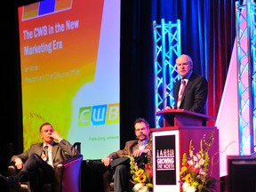 Canadian Wheat Board president Ian White speaks to the crowd gathered at the Growing the North Conference held at the TEC Centre at Evergreen Park, just south of Grande Prairie last week. (Aaron Hinks Peace Country Sun)