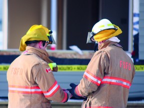 Fire crews and Occupational Health and Safety investigators have deemed it necessary to tear down the rest of a home that had a basement explosion last week in order to determine the cause of a gas leak.
Photo by Aaron Taylor/Fort Saskatchewan Record/QMI Agency