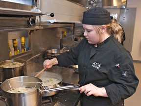 BRIAN THOMPSON, The Expositor

Shannon Weber of Assumption College School prepares cream of mushroom soup in culinary arts category of the Skills Canada competition on Thursday at St. John's College.