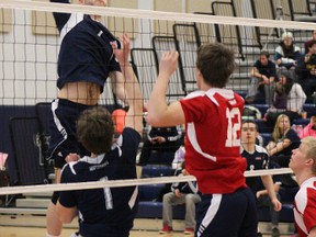 The Nipissing Lakers men's volleyball team, seen here in regular season action, are off to Welland, Ontario to represent Ontario at nationals on March 7-9.