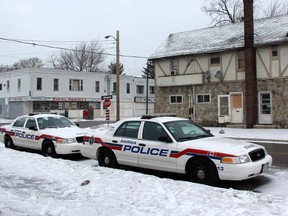 Police were still at the scene Friday morning at an apartment complex at Vidal and Devine Streets in south Sarnia after a stabbing and assault took place there, Thursday. TARA JEFFREY/THE OBSERVER/QMI AGENCY