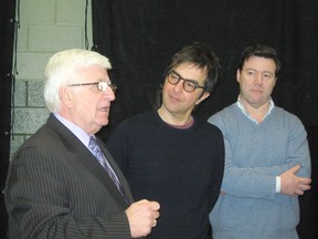 Sudbury MPP Rick Bartolucci, left, director Atom Egoyan and co-producer Stephen Traynor talk about the benefits of film-making in Sudbury at a news conference Friday.