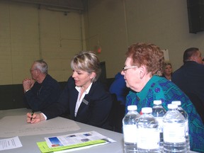 Laurie Spence Bannerman, centre, administrator for Dutton/Dunwich, records comments at a workshop, part of a meeting on green energy options in Dutton. With her is left, Bill West and right, Bev Small.