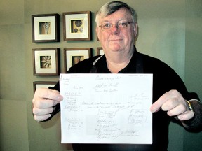 Tilbury resident Randy Frankfurth displays the scribbled notes from a Trans Canada Solar representative, which are the only details in writing, he has received about the solar panels that were supposed to be erected on the roof of his home. The company has taken nearly $30,000 from a $65,000 loan Frankfurth took out, but hasn't installed the solar panels. (ELLWOOD SHREVE, The Daily  News)
