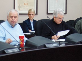 Councillors Gerald Samson, Syd Gardiner and David Murphy listen to a presentation from city staff during a budget steering committee meeting on Friday at city hall.
Staff photo/CHERYL BRINK