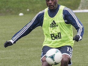 Whitecaps FC midfielder Nigel Reo-Coker practises ahead of their opener against TFC tonight. (CARMINE MARINELLI/QMI AGENCY)