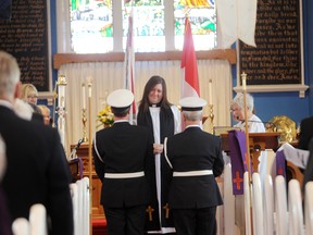 The Rev. Kristen Oliver leads the annual Mariners' Service at St. Paul's Anglican Church in Point Edward, near Sarnia, Ont. Sunday March 3, 2013. This year the service also commemorated the Great Lakes Storm of 1913. (TYLER KULA, The Observer)