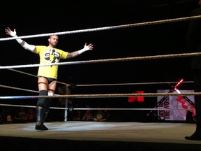 CM Punk engages the K-Rock Centre crowd on Saturday night during the WWE's Road to WrestleMania Tour show. (Jan Murphy/The Whig-Standard)