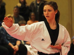 Rachel Irvine tests for her third-degree black belt at the Holiday Inn in Sarnia, Ont. on Saturday March 2, 2013. The 15-year-old Petrolia teen was one of dozens of people vying for advancement at Bluewater Taekwondo's annual testing ceremony. TYLER KULA/ THE OBSERVER/ QMI AGENCY