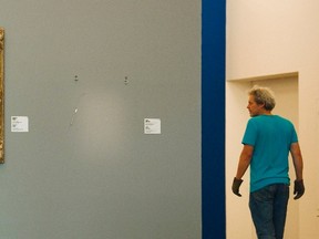 A empty spot on the wall marks the place where the stolen Henri Matisse painting was, in Rotterdam's Kunsthal art gallery in the Netherlands October 16, 2012. (REUTERS/Robin van Lonkhuijsen)