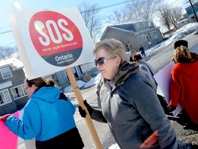 TRENTON, ON (03/04/2013) More than 100 people lined the sidewalk outside Trenton Memorial Hospital Monday, March 4, 2013 to protest proposed cuts to and reduction of services at the Trenton Memorial Hospital. The rally was organized by the Ontario Health Coalition. 
EMILY MOUNTNEY/TRENTONIAN/QMI AGENCY