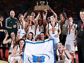 Submitted Photo

The University of Regina Cougars celebrate their Canada West women's basketball championship.