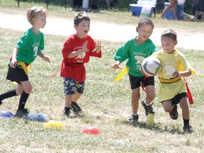 Players with the Bruce County Wave Youth Rugby Club run through drills. The team will play out of the Tiverton Sports Centre starting in May 2013. (TROY PATTERSON/KINCARDINE NEWS)