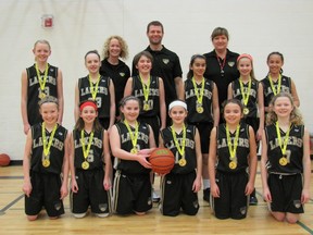 The Huron Lakers atom girls basketball team recently won gold in the 2B division at the Blessed Sacrament tournament in Hamilton. Pictured are (left to right) Back Row: Coaches - Michelle Wells, Tim Wells, Julaine Bedard. Middle Row: Lyndsay Momney, Nicole Kukura, Sam Bedard, Kala Wagg,

Olivia Thibodeau, Jamilah Dent. Front Row: Cassidy Hirtle, Jewell Taylor, McKenna Jackson, Alyssa Gagne, Jackie Lussier, Emma Wells