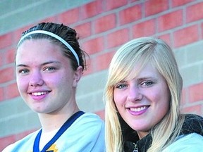 Beacon Herald files
Jenna Downey, left, and Kaitlyn Bannon were two of four outstanding graduating hockey players at St. Mike's in 2009. Sydney Campbell went to Colby College and Kim Schlattman to Rochester Institute of Technology.