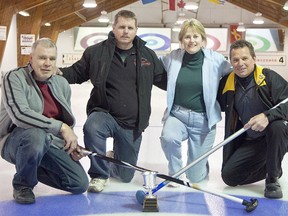Winners of the sixth annual Funspiel, put on by the Trenton and Stirling Christian Reformed Churches last week at Trenton Curling Club, were, from the left: vice Willy Fledderus, second Marty Vanderlaan, lead Annette Bumstead, and skip Art Van Vark.