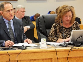 The Timmins Economic Development Corporation (TEDC) made its pre-budget presentation this week, asking for a “modest” budget boost of just under $50,000 for 2013. Representing the TEDC were president Fred Gibbons, left, and chief executive officer Christy Marinig.