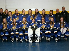 The Fort McMurray Midget B female Junior Oil Barons are headed to provincials in a couple of weeks after beating Lloydminster in provincial playdown action this past weekend at the Frank Lacroix Arena.
 SUPPLIED PHOTO