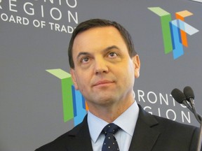 Progressive Conservative Leader Tim Hudak speaks to the Toronto Region Board of Trade on Wednesday February 13 2013. (Antonella Artuso/QMI Agency)