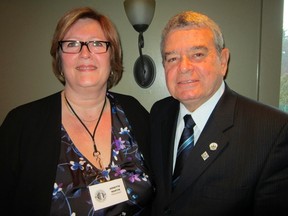 Norfolk Mayor Dennis Travale delivered his annual state-of-the-county address at the Norfolk Golf & Country Club Thursday morning. Emcee for the event was Annette Martin, president of the Simcoe & District Chamber of Commerce. (MONTE SONNENBERG Simcoe Reformer)